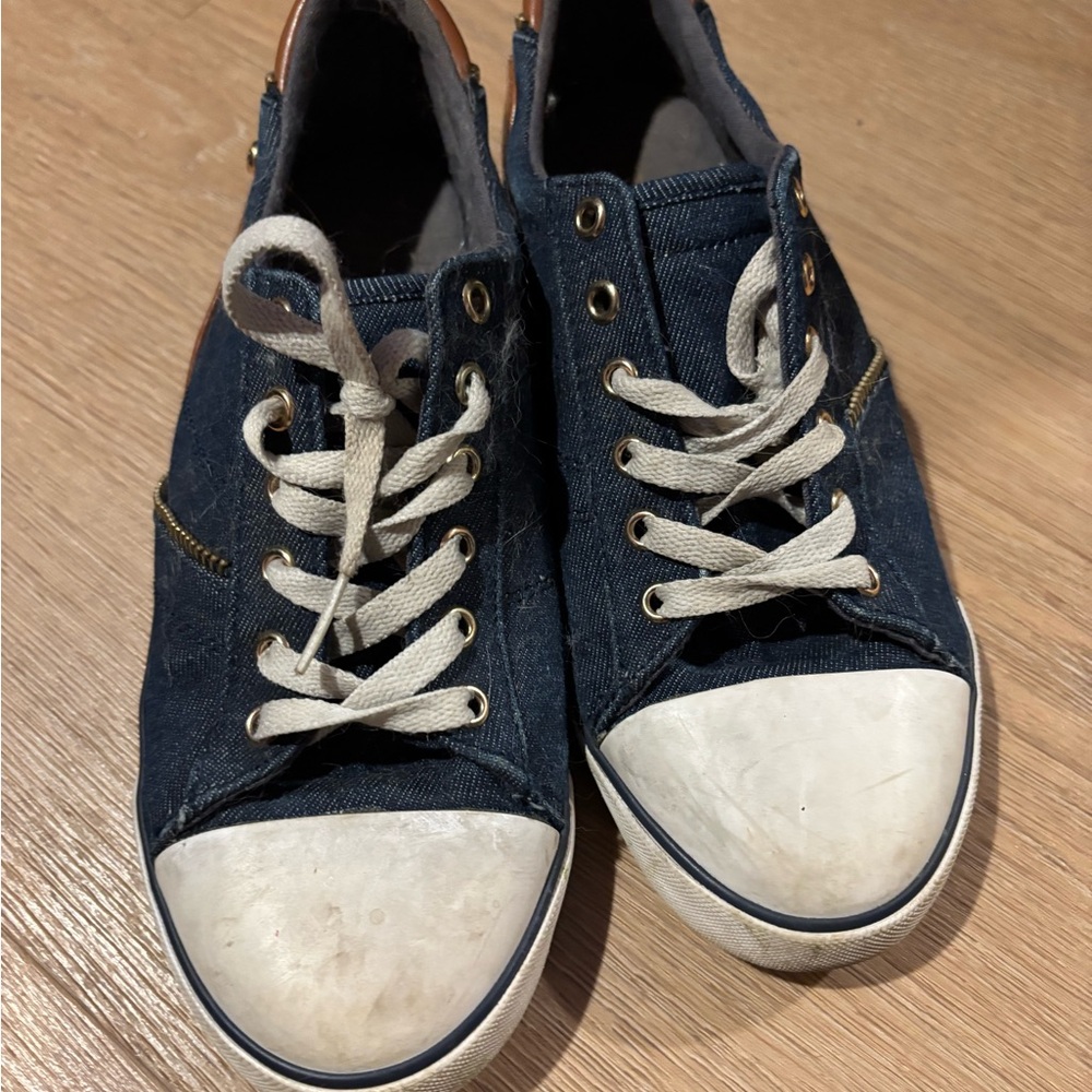 Guess Navy Blue Canvas Sneakers with White Toe Cap